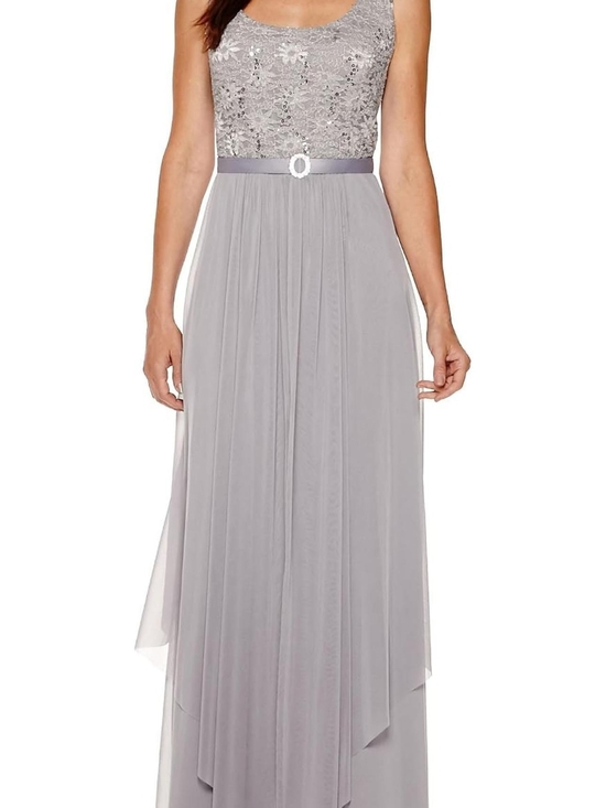 R&M Richards Dresses & Skirts - R&M Richards Silver Lace Bodice Maxi Dress